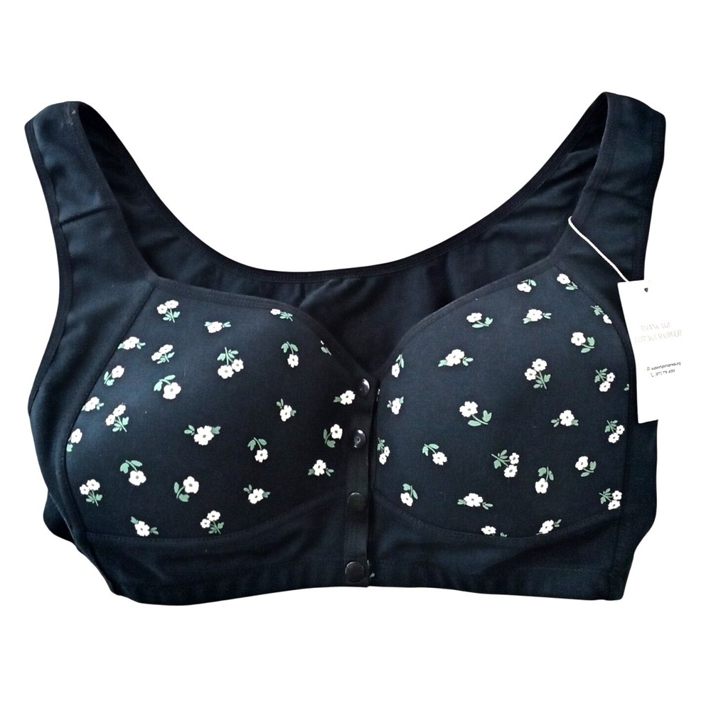 NWT-Daisy Bra Women Black Floral Front Closure Wireless Bra 3XL-UP